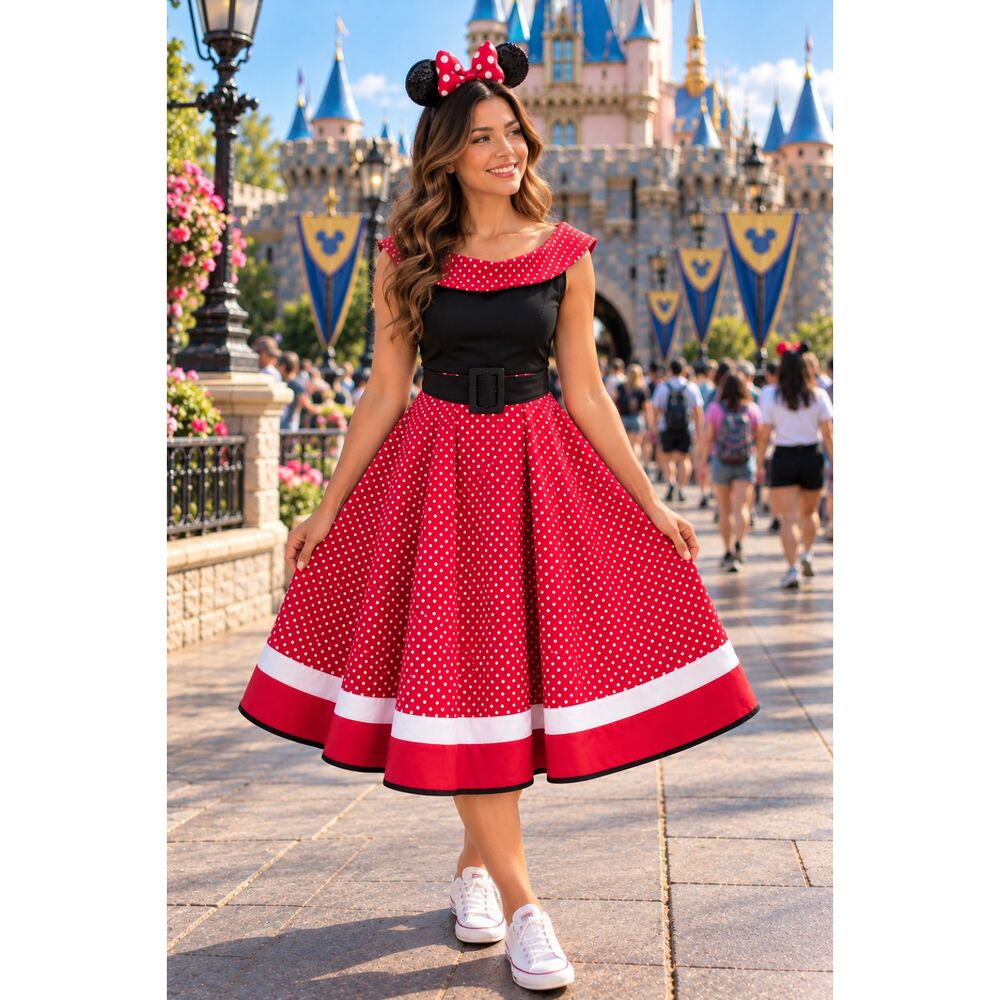 The Dress Shop Disney Parks Minnie Mouse Red White Polk a Dot Dress Size Small
